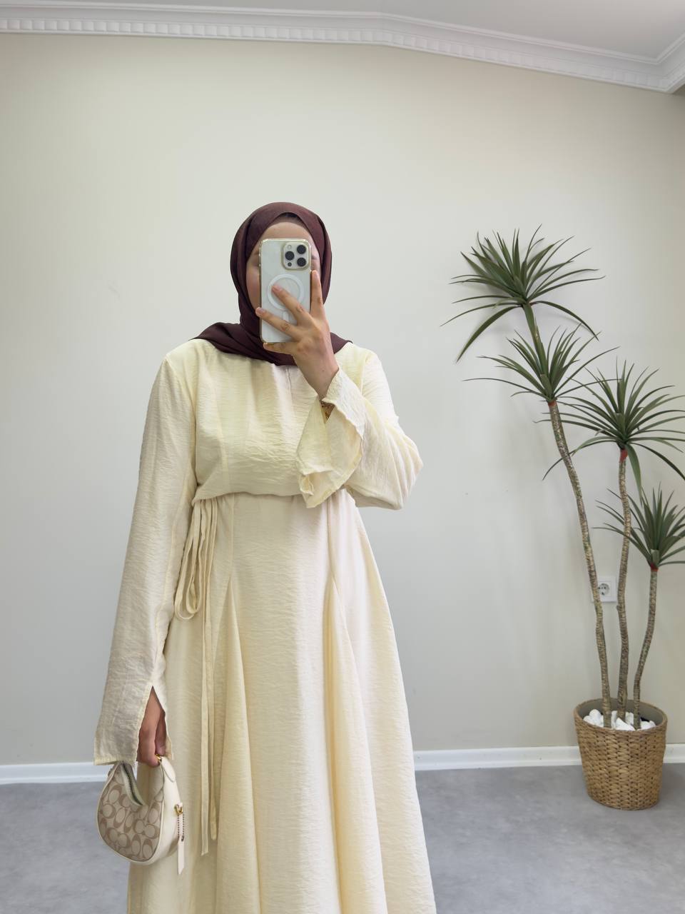 2172 - Eteği Kloş Elbise - Soft Sarı