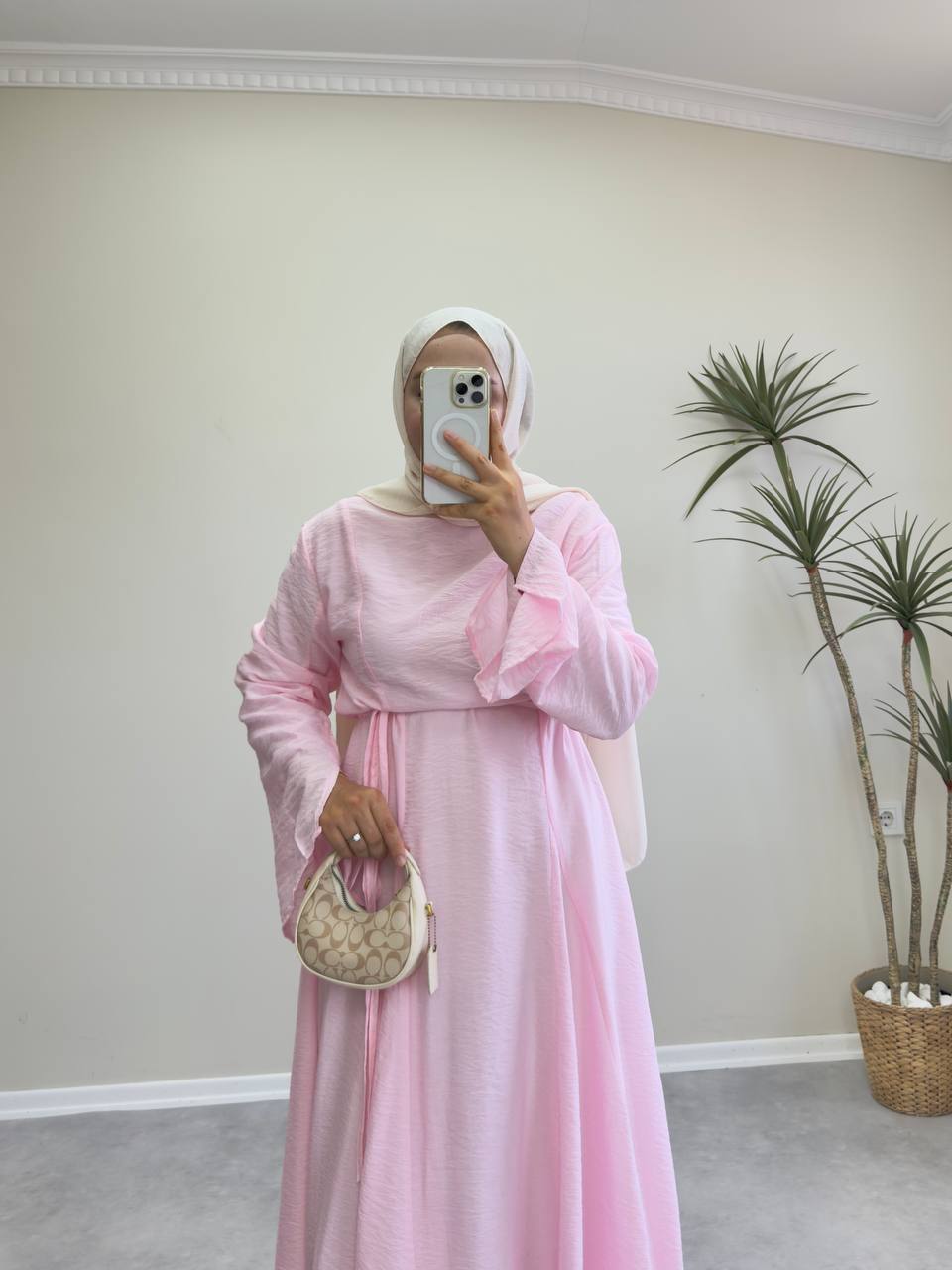 2172 - Eteği Kloş Elbise - Pembe
