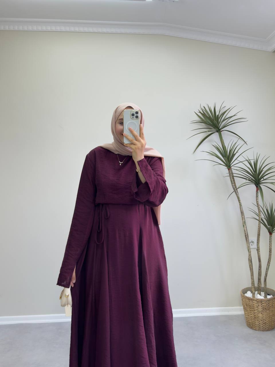 2172 - Eteği Kloş Elbise - Bordo