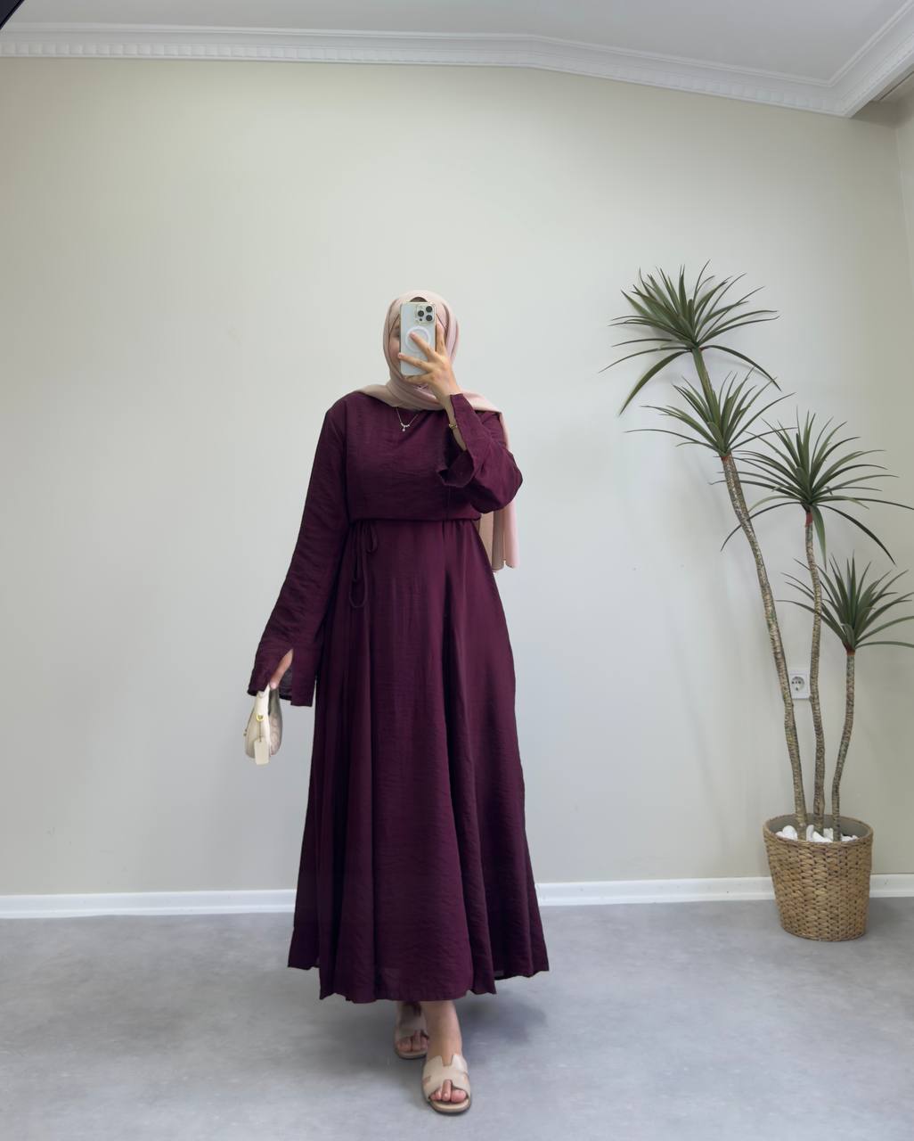 2172 - Eteği Kloş Elbise - Bordo