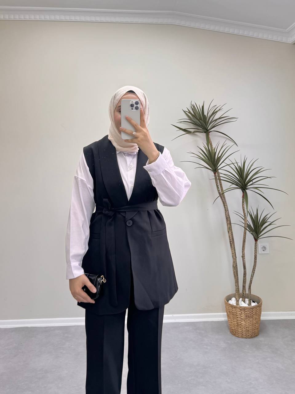 1656 - Şal Yaka Yelekli Pantolon Takım - Siyah