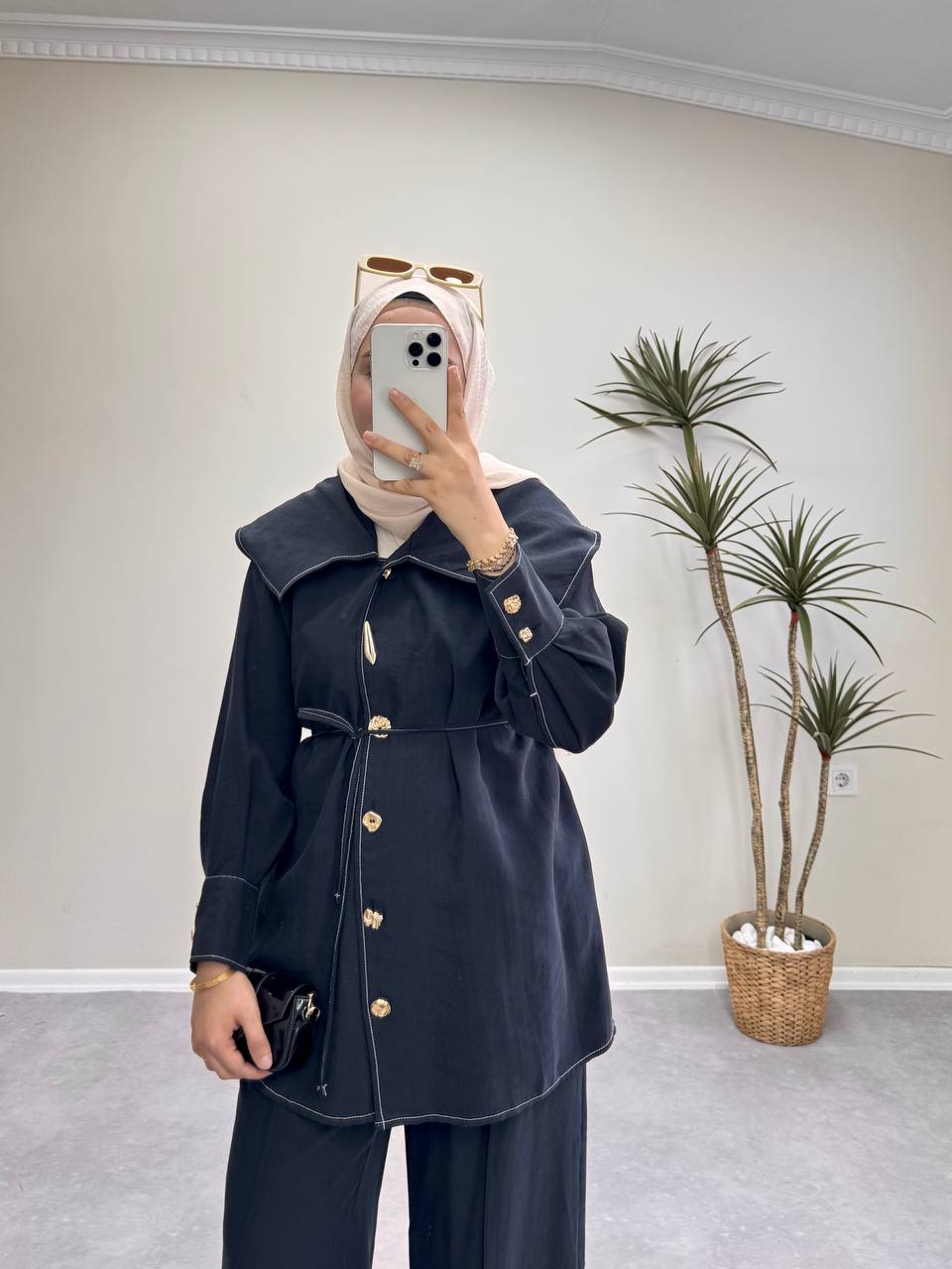 1670 - Gold Aksesuarlı Pantolon Takım - Siyah