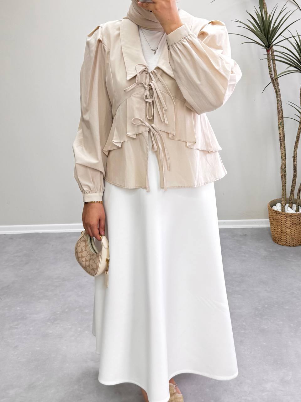 1571 - V Yaka Gömlek - Bej