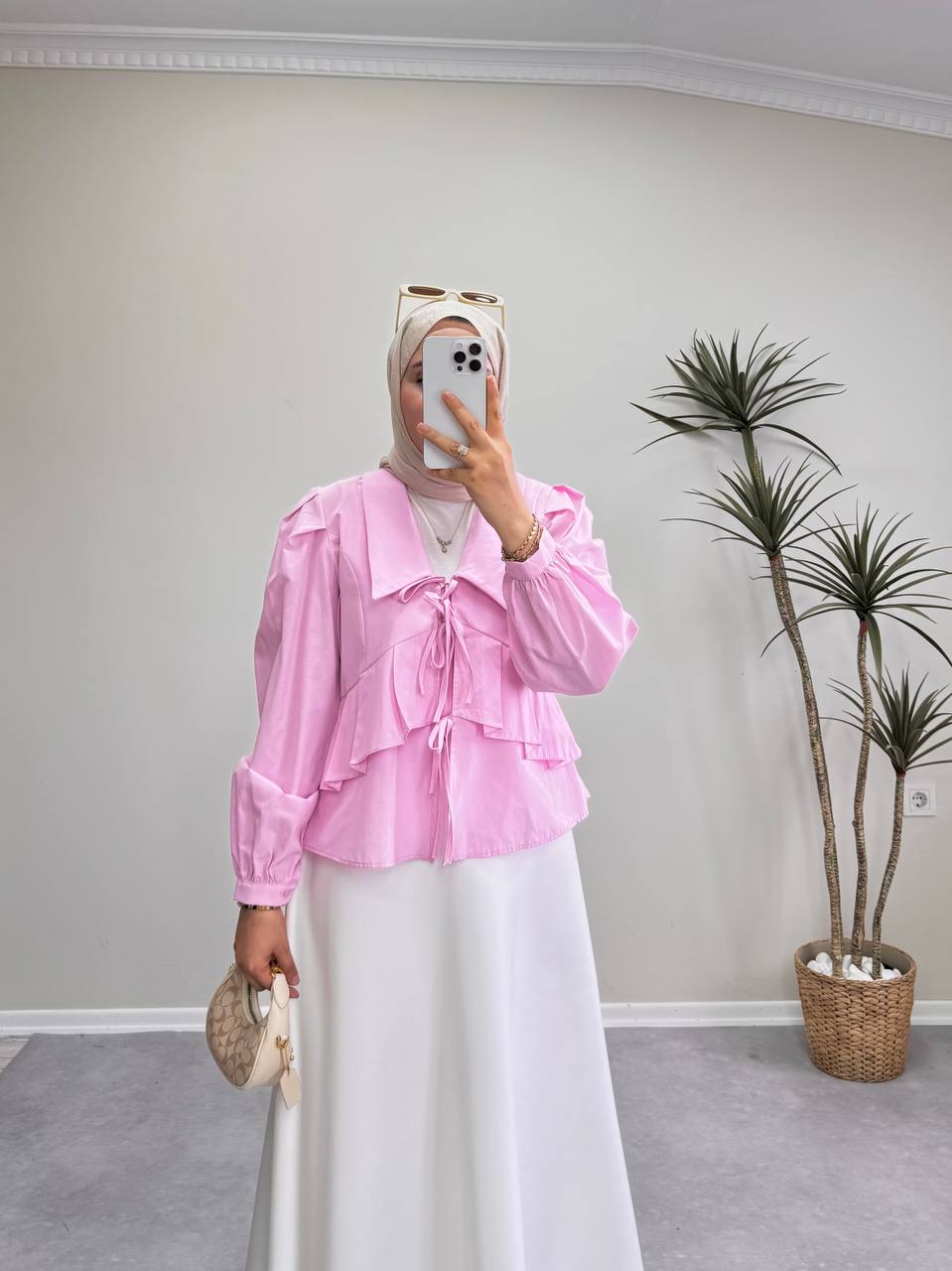 1571 - V Yaka Gömlek - Pembe