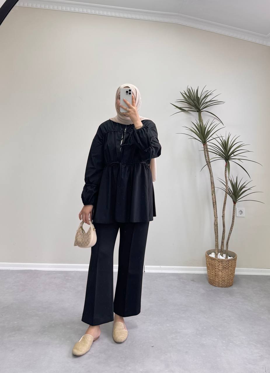 1601 - Bağlamalı Tunik - Siyah