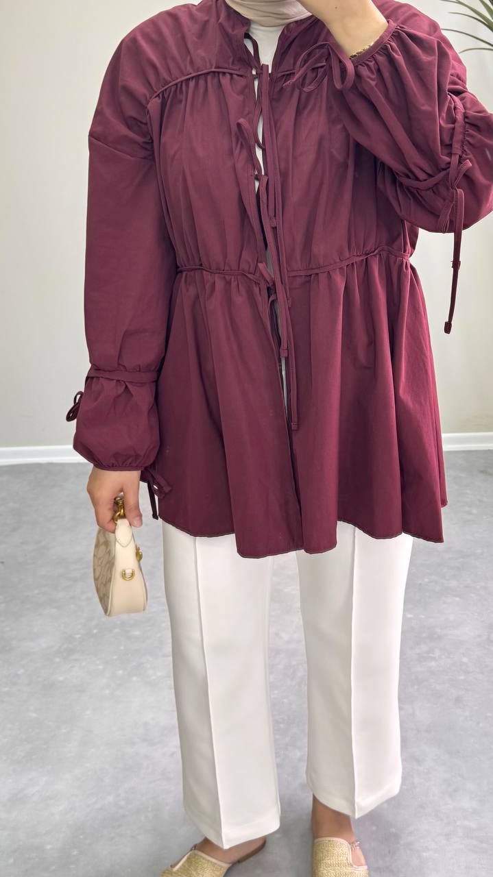 1601 - Bağlamalı Tunik - Bordo