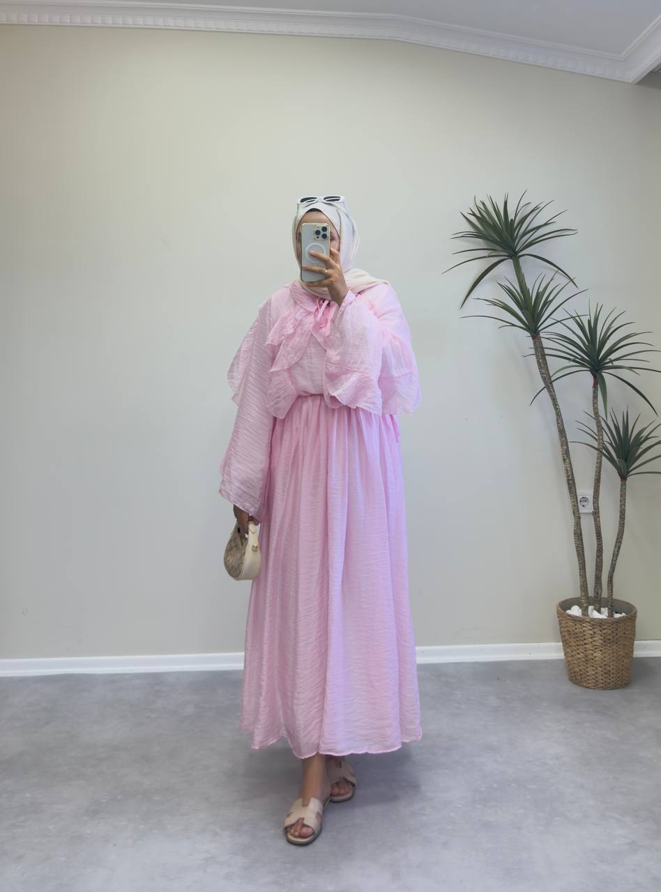 2141 - Fırfırlı Vual Etek Takım - Pembe