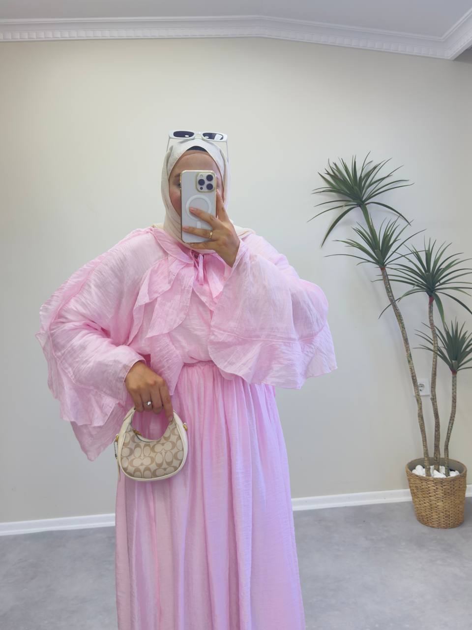 2141 - Fırfırlı Vual Etek Takım - Pembe