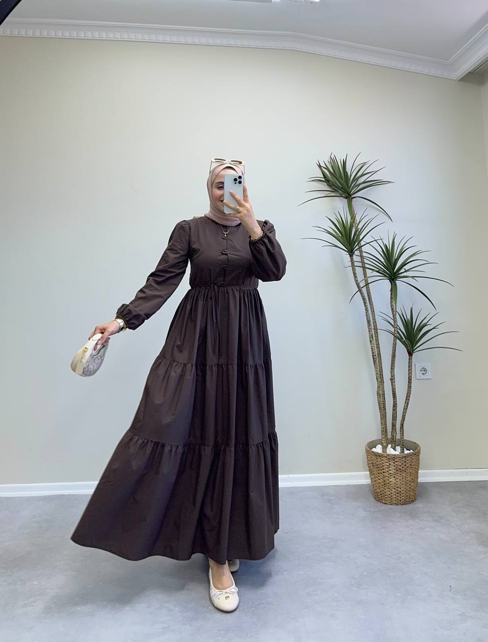 1687 - Katkat Elbise - Kahverengi