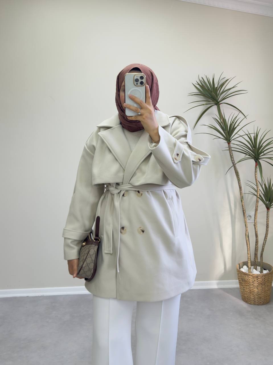 2776 - Kısa Kaşe Kaban - Krem