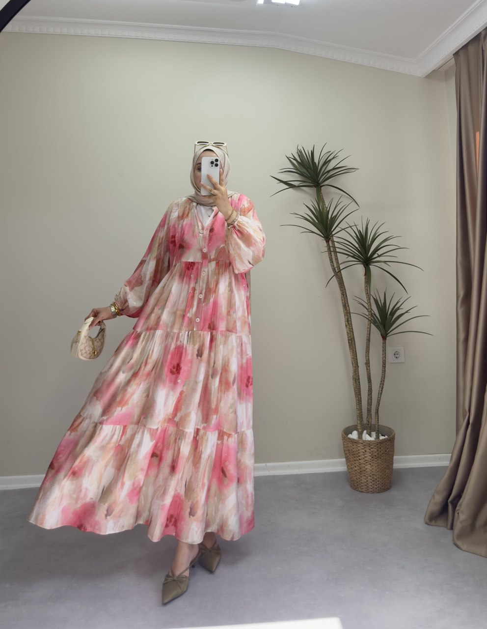 1809 - Pastel Vual Elbise - Pembe