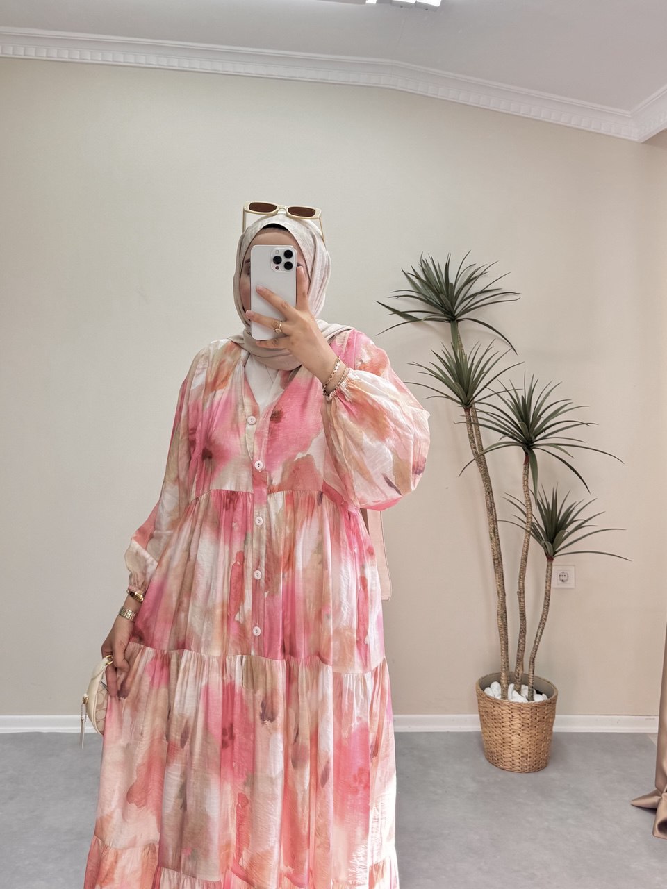 1809 - Pastel Vual Elbise - Pembe