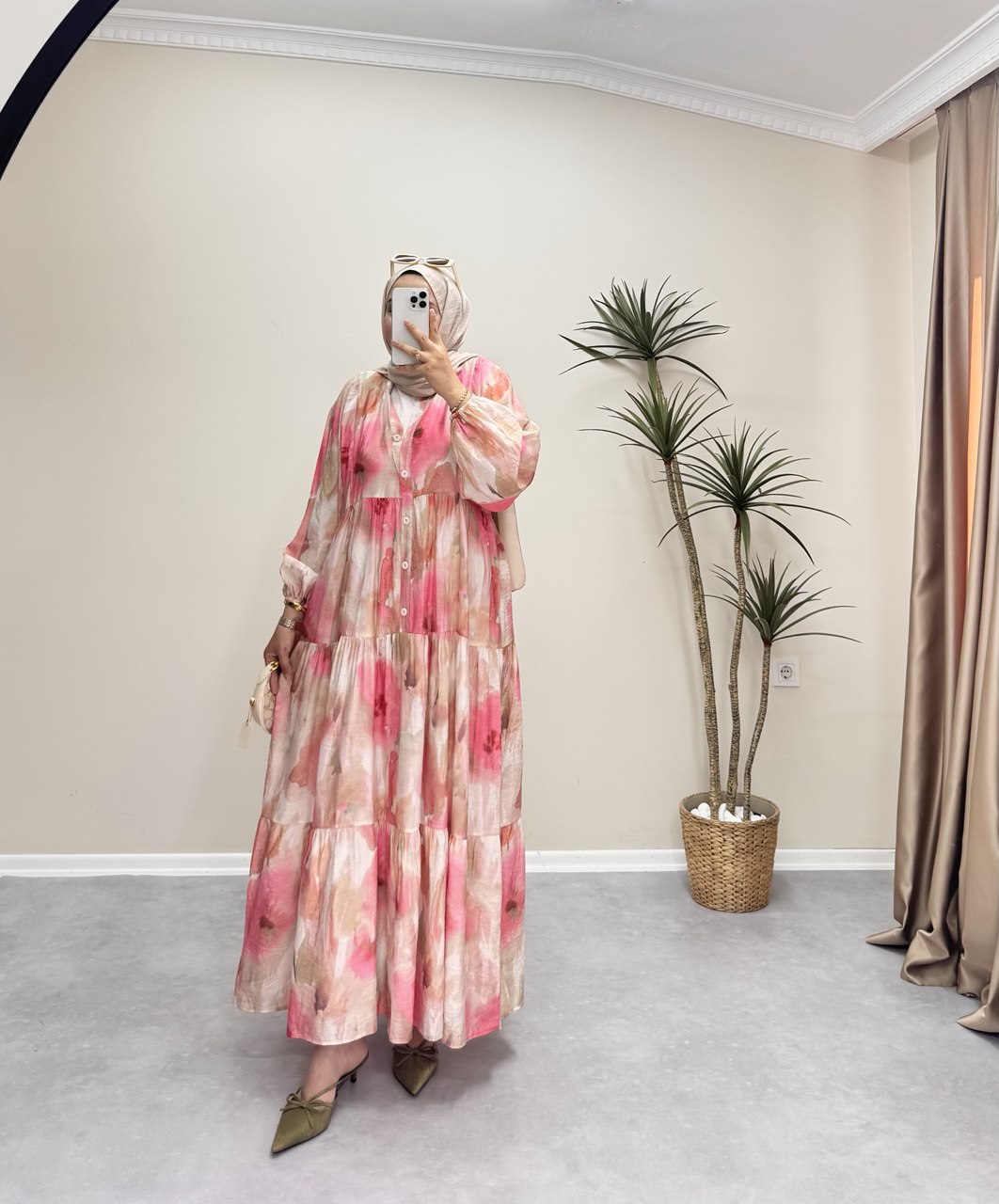 1809 - Pastel Vual Elbise - Pembe