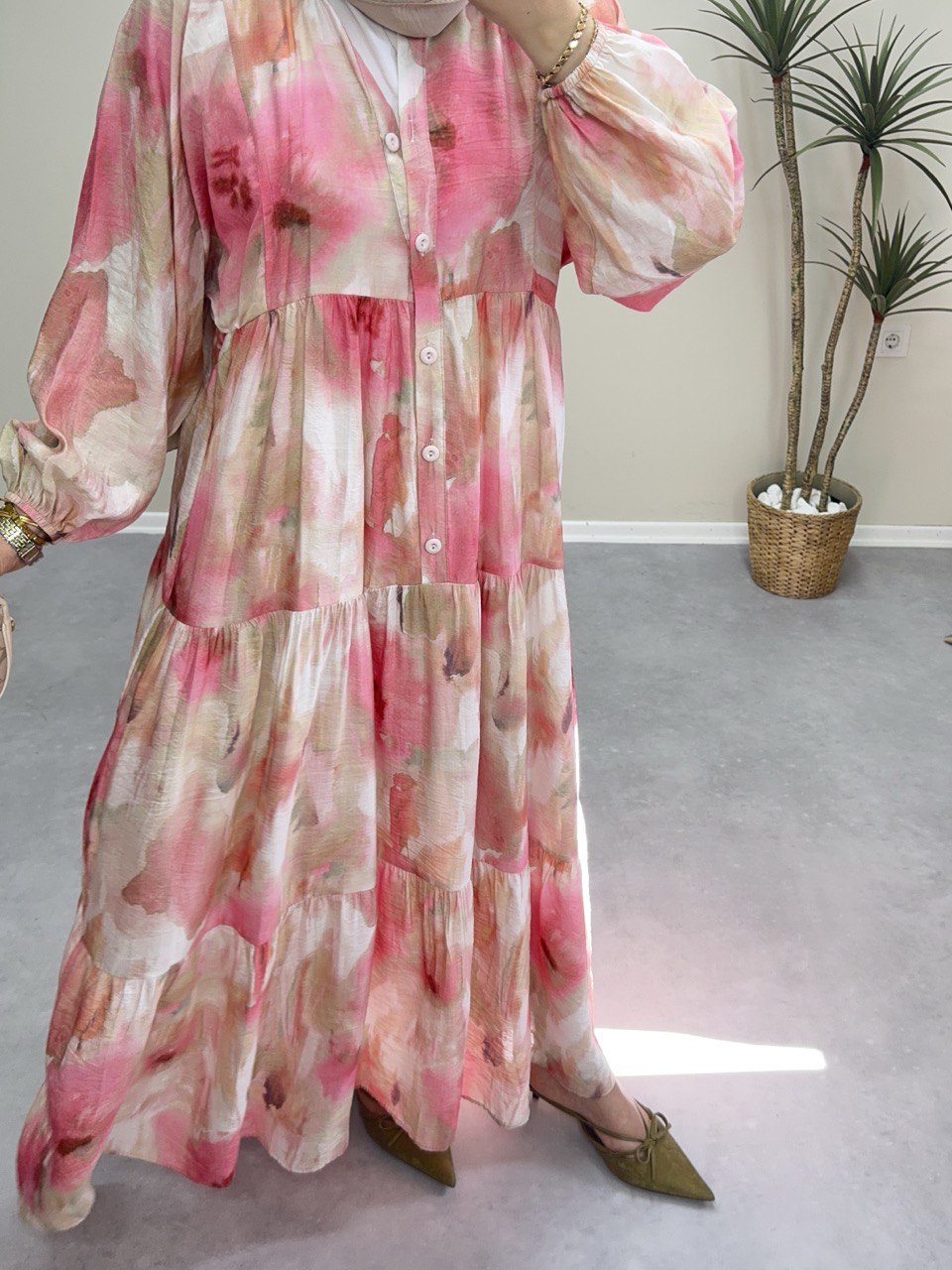1809 - Pastel Vual Elbise - Pembe