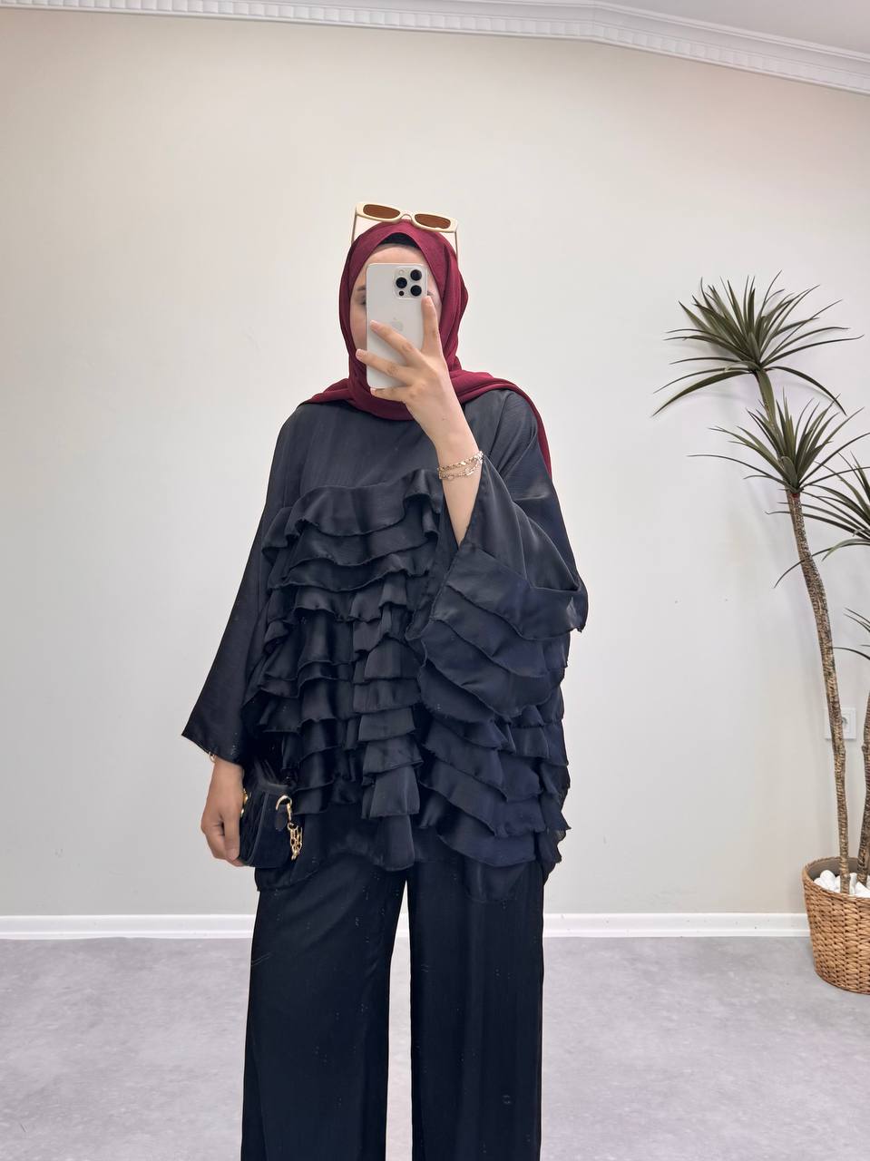 1861 - Şifon Pantolon Takım - Siyah