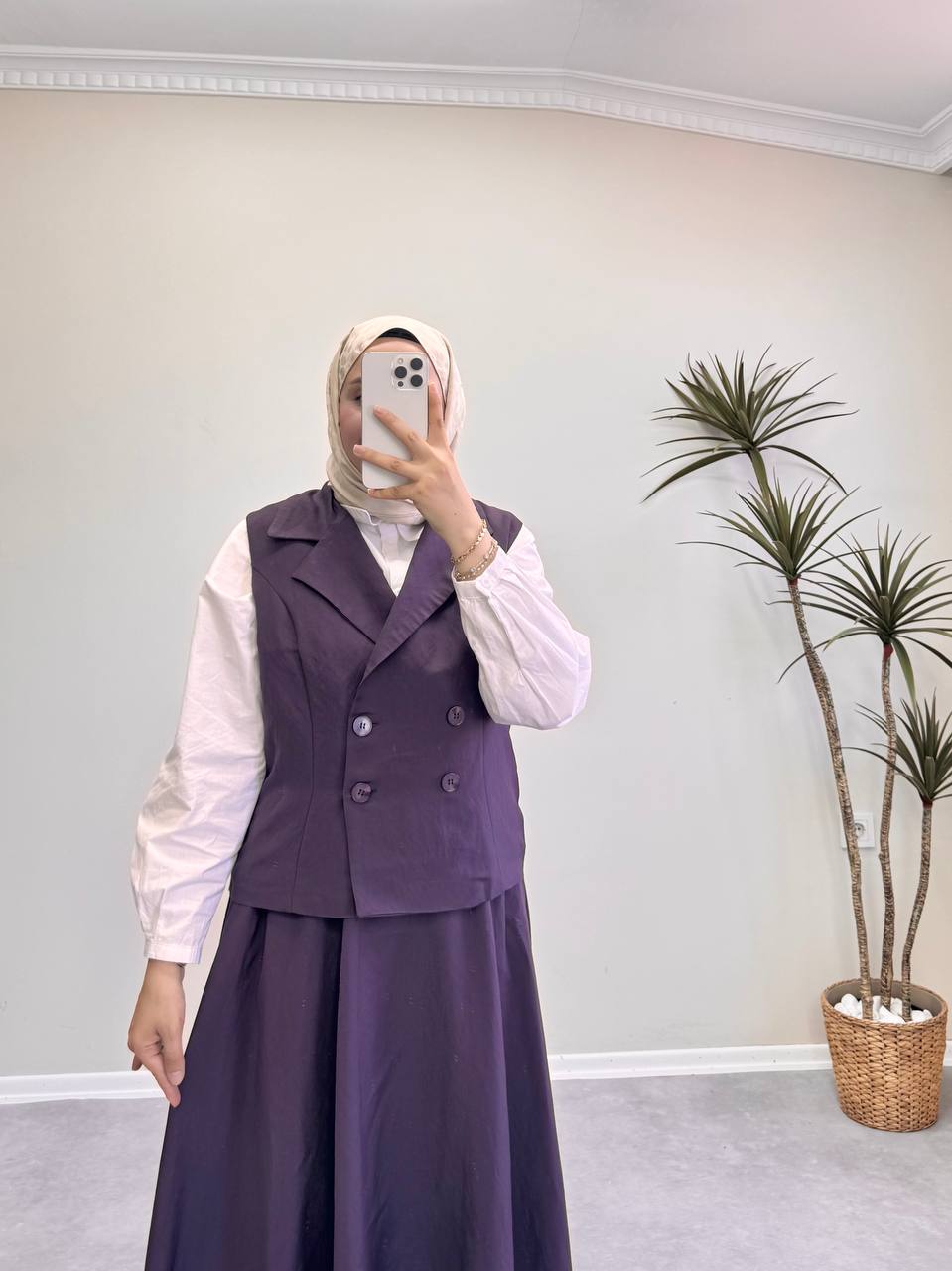 1915 - Yelekli Etek Takım - Mürdüm