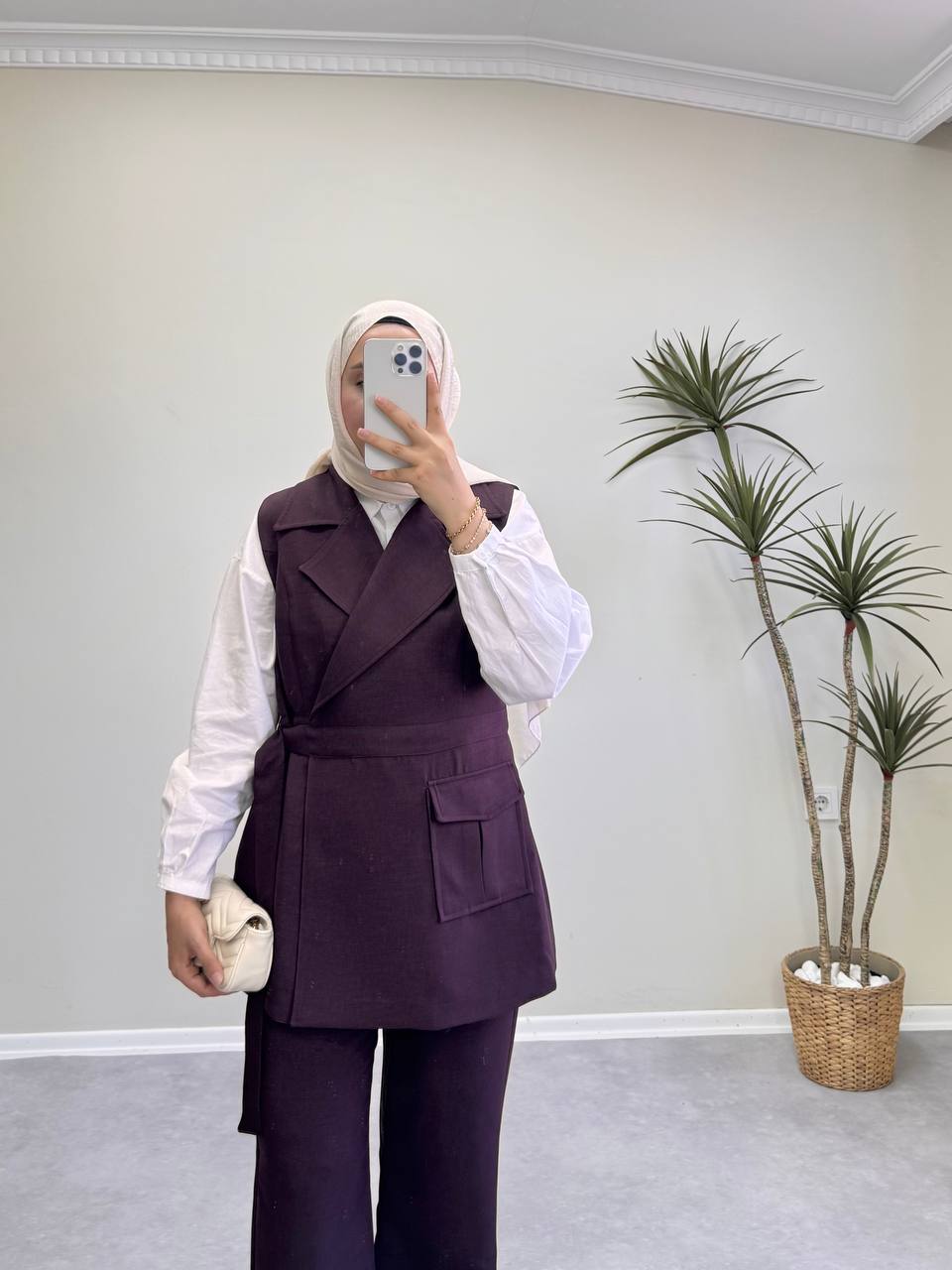 1847 - Yelekli Pantolon Takım - Mürdüm