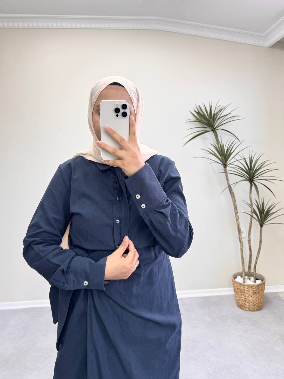 1892 - Keten Bağlamalı Elbise - Lacivert