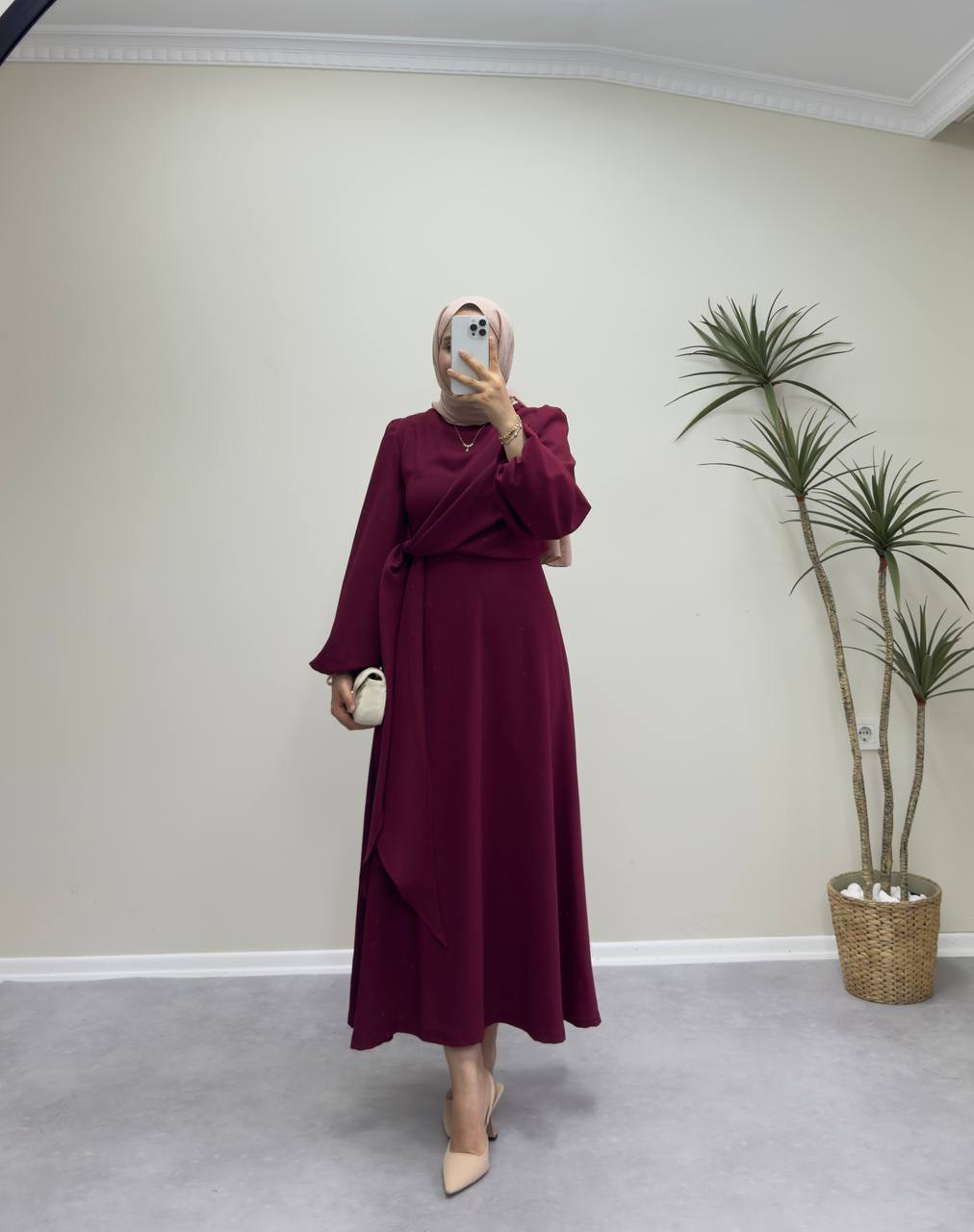 1922 - Yandan Bağlamalı Elbise - Bordo