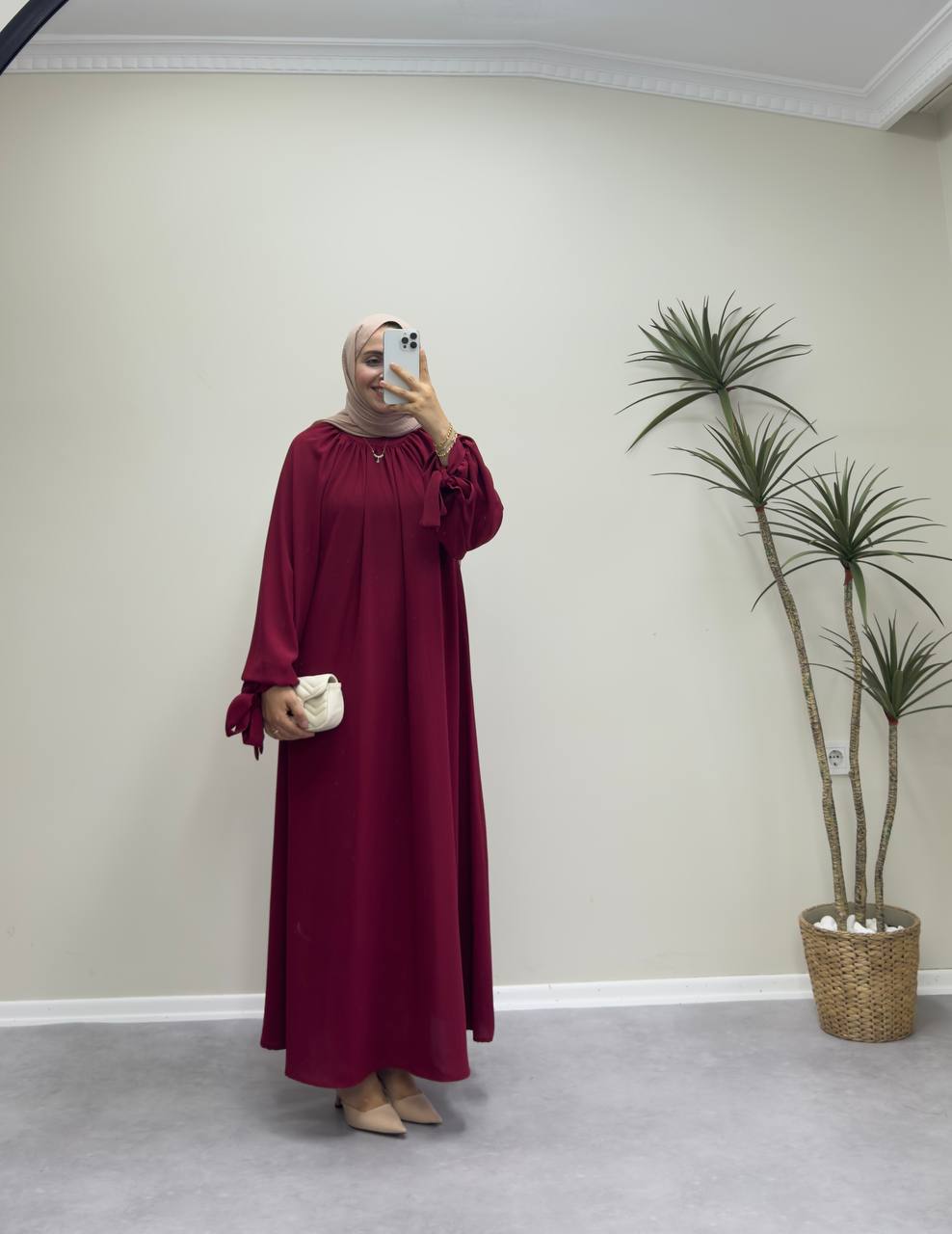 0116 - Kolu Bağlamalı Elbise - Bordo
