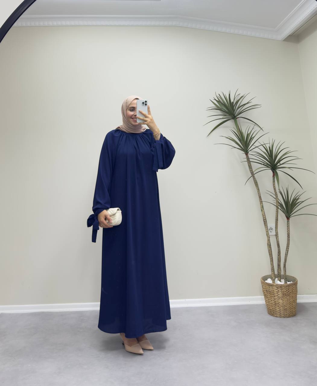 0116 - Kolu Bağlamalı Elbise - Lacivert