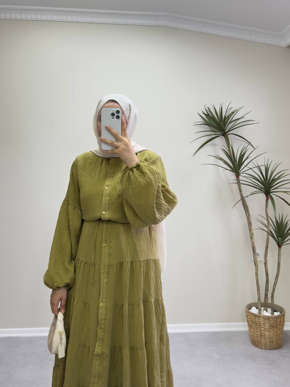 1946 - Fly Elbise - Yağ Yeşil