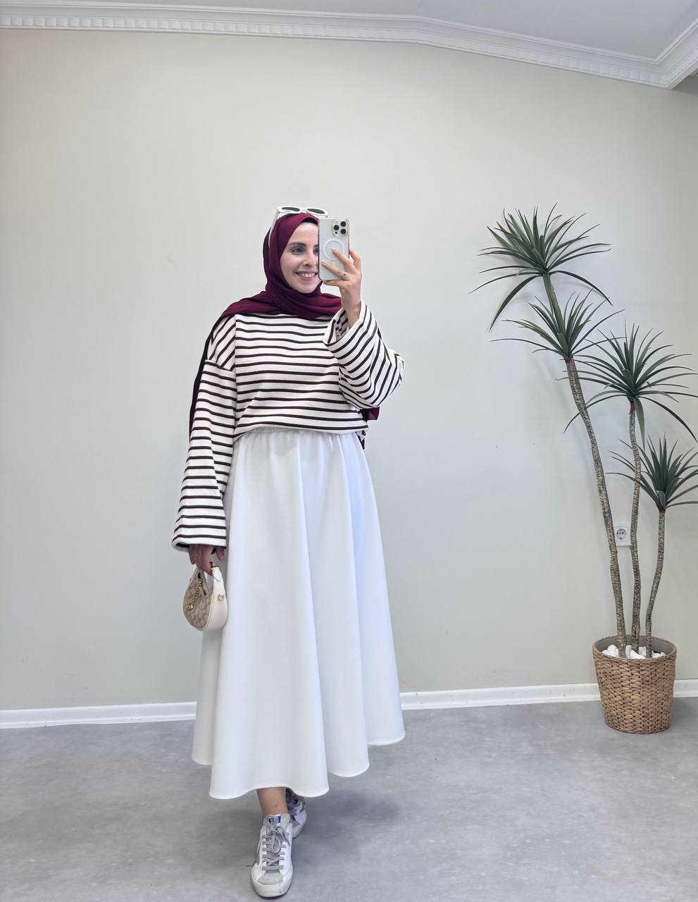2332 - Çizgili Sweat - Bordo
