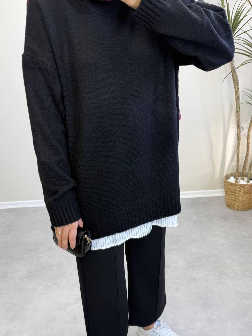 2820 - Düz Basıc Kazak - Siyah