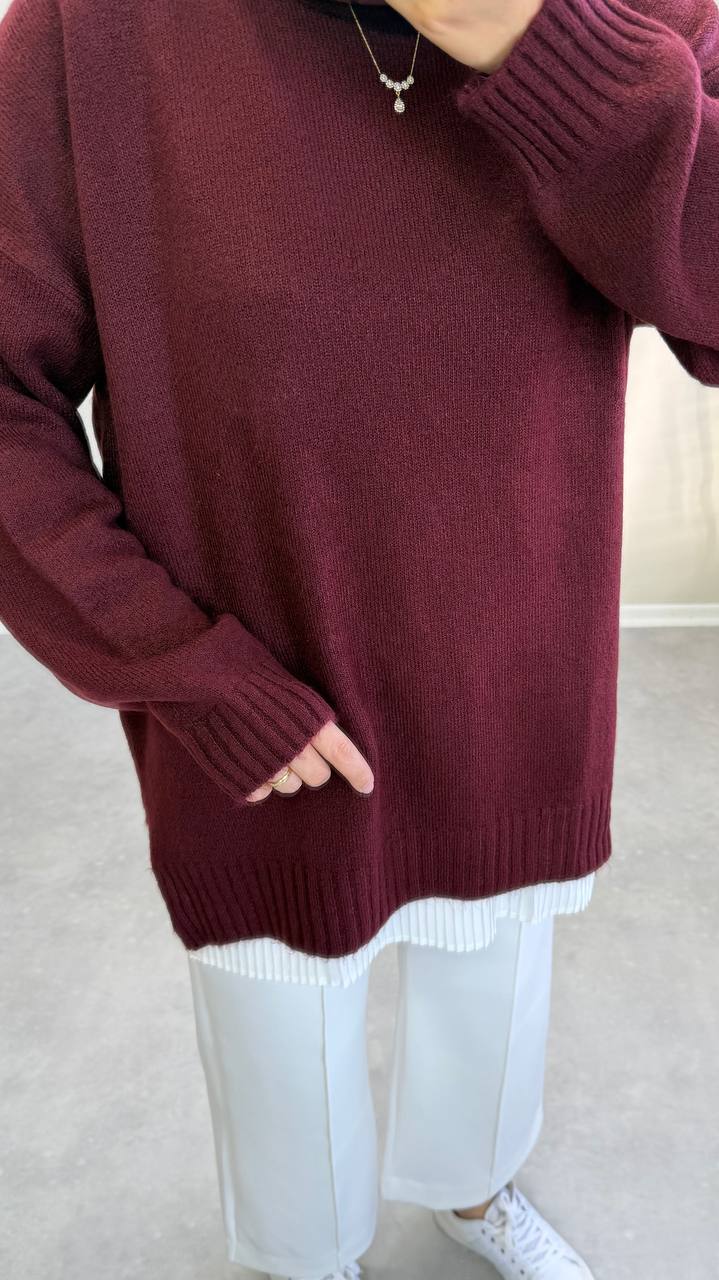 2820 - Düz Basıc Kazak - Bordo