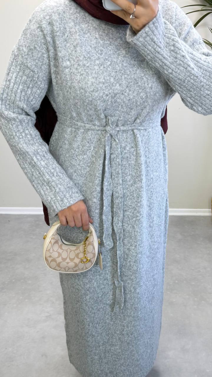 2868 - Yünlü Triko Elbise - Gri