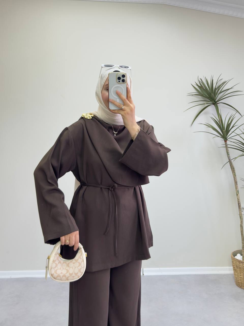 2387 - Şal Yaka Pantolon Takım - Acı Kahve