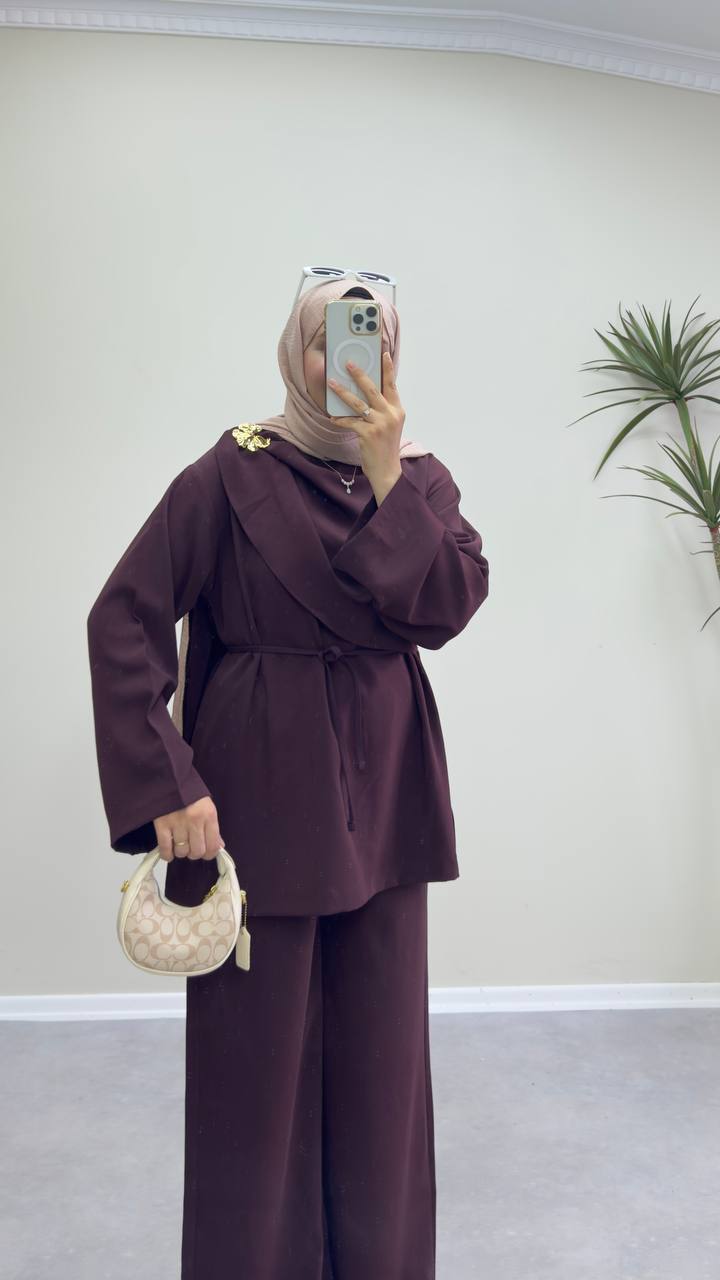 2387 - Şal Yaka Pantolon Takım - Bordo