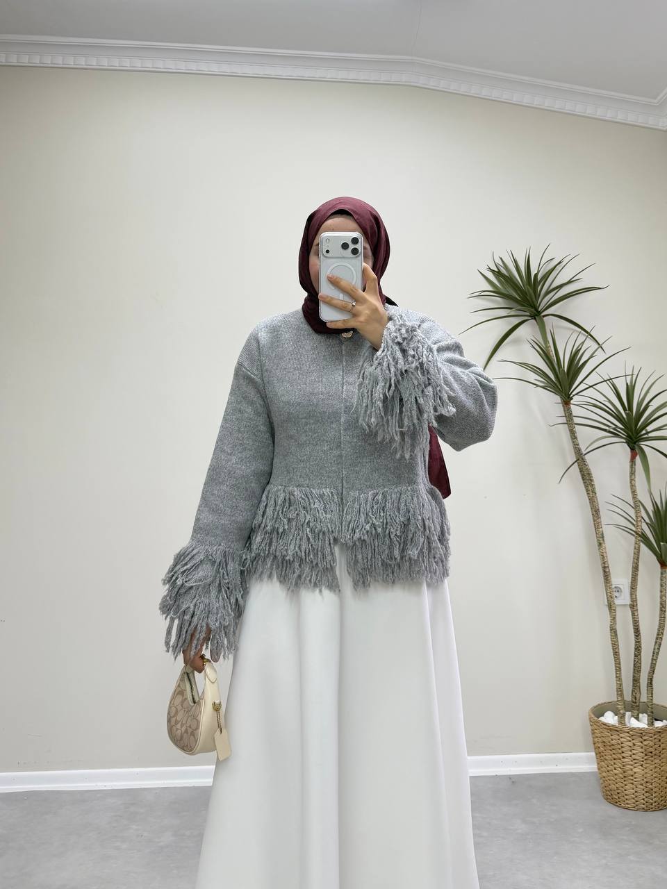 2912 - Saçaklı Hırka - Gri