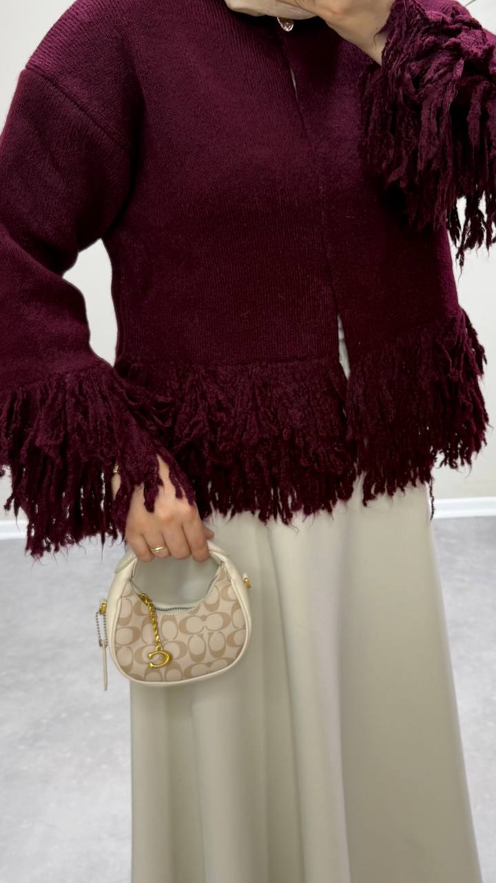 2912 - Saçaklı Hırka - Bordo