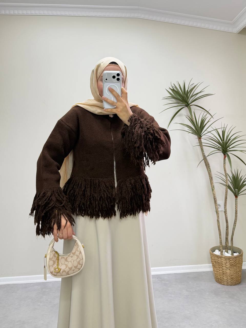 2912 - Saçaklı Hırka - Acı Kahve