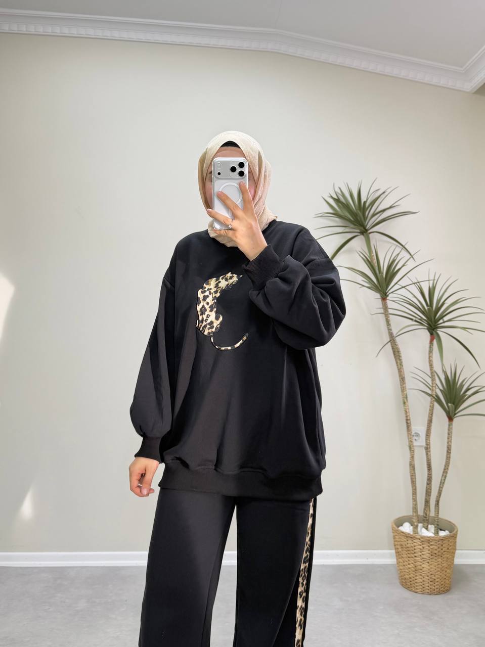 2899 - Leopar Pantolon Takım - Siyah