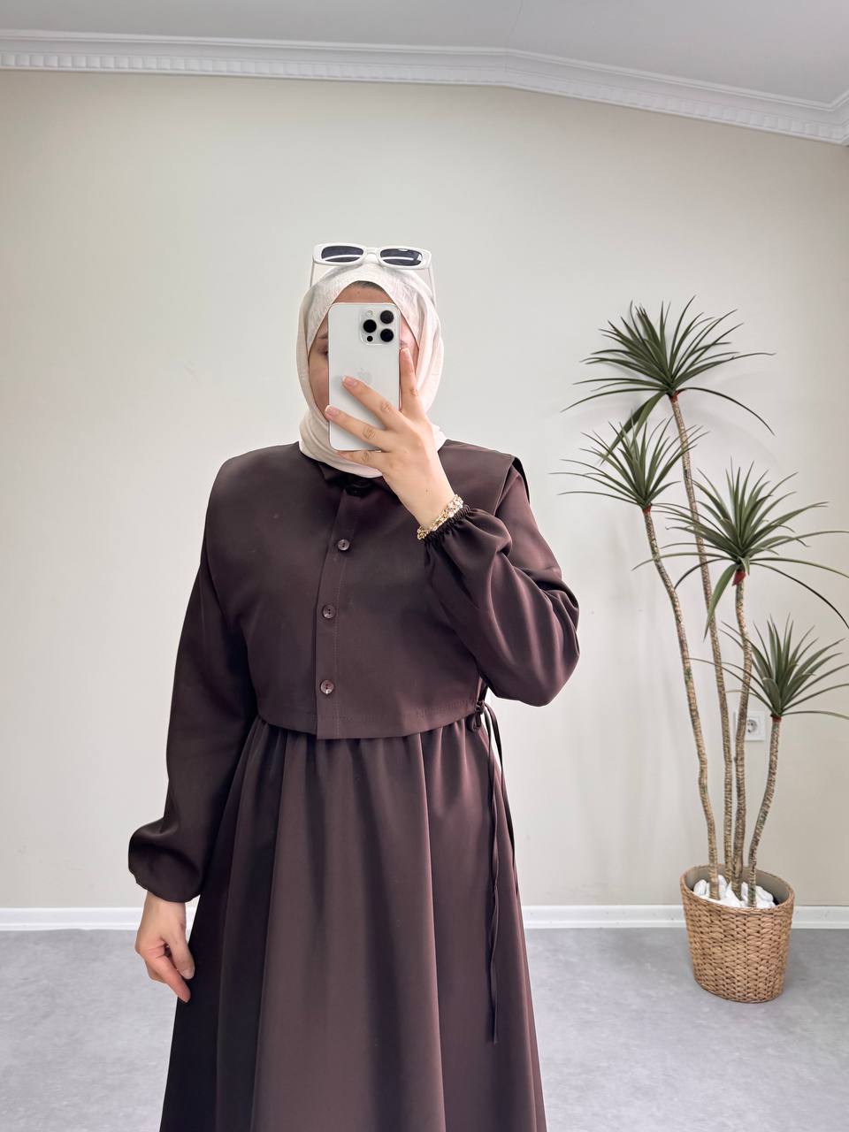 1397 - Yelekli Elbise -Kahverengi