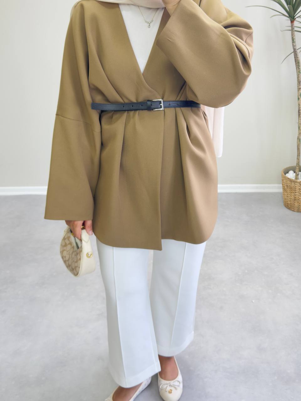 2400 - Deri Kemerli Ceket - Kahve