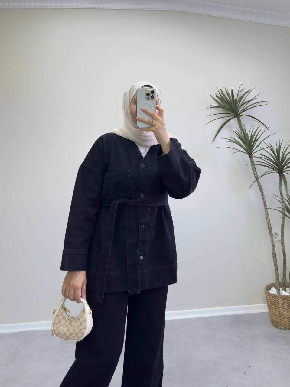 2417 - V Yaka Denim Pantolon Takım - Siyah