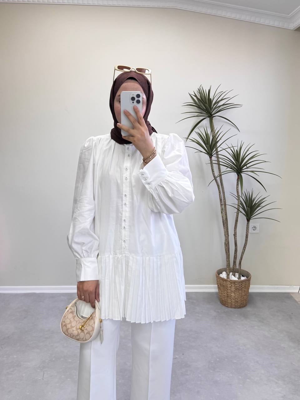 1410 - Pileli Gömlek - Beyaz