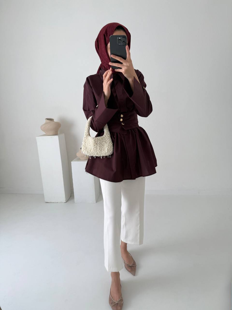 2011 - Geniş Kuşaklı Gömlek - Bordo