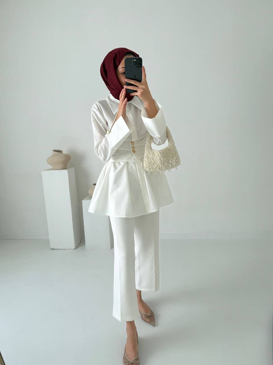 2011 - Geniş Kuşaklı Gömlek - Beyaz