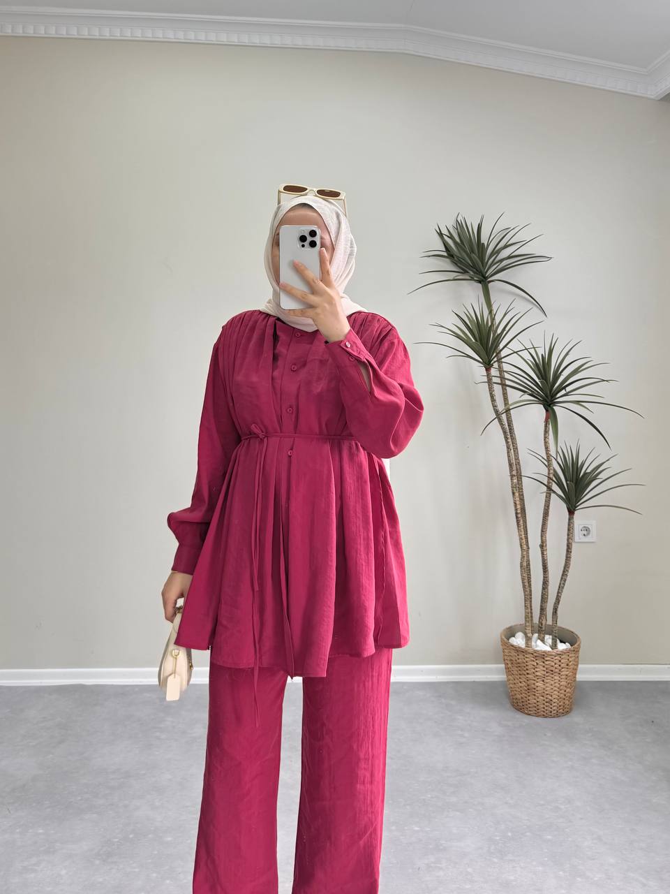 1403 - Tencel Palazzo Takım - Bordo