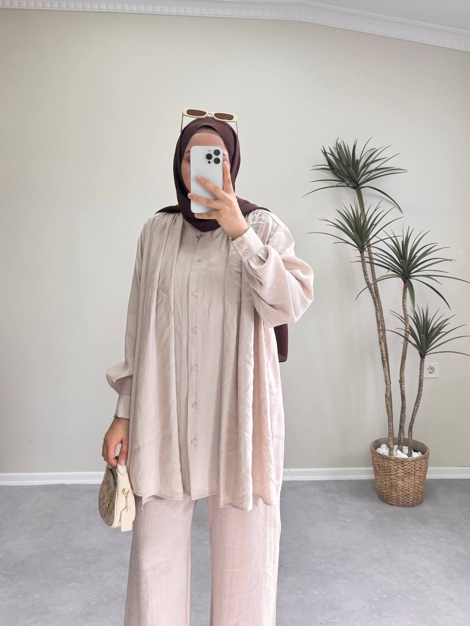 1403 - Tencel Palazzo Takım - Krem