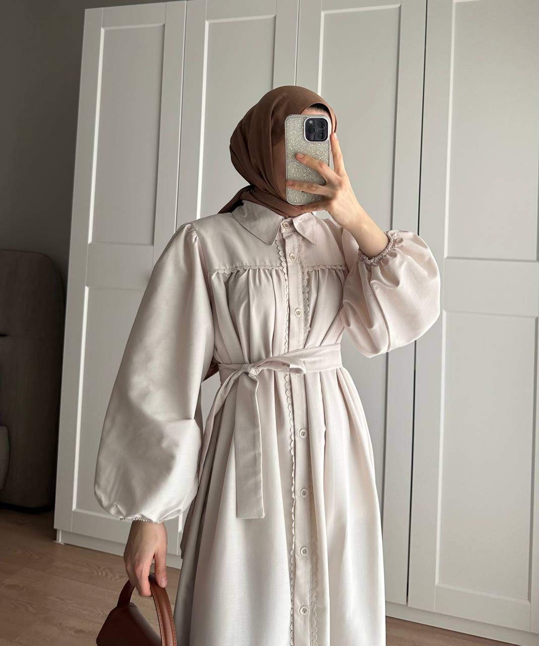 1588 - Güpürlü Elbise - Bej