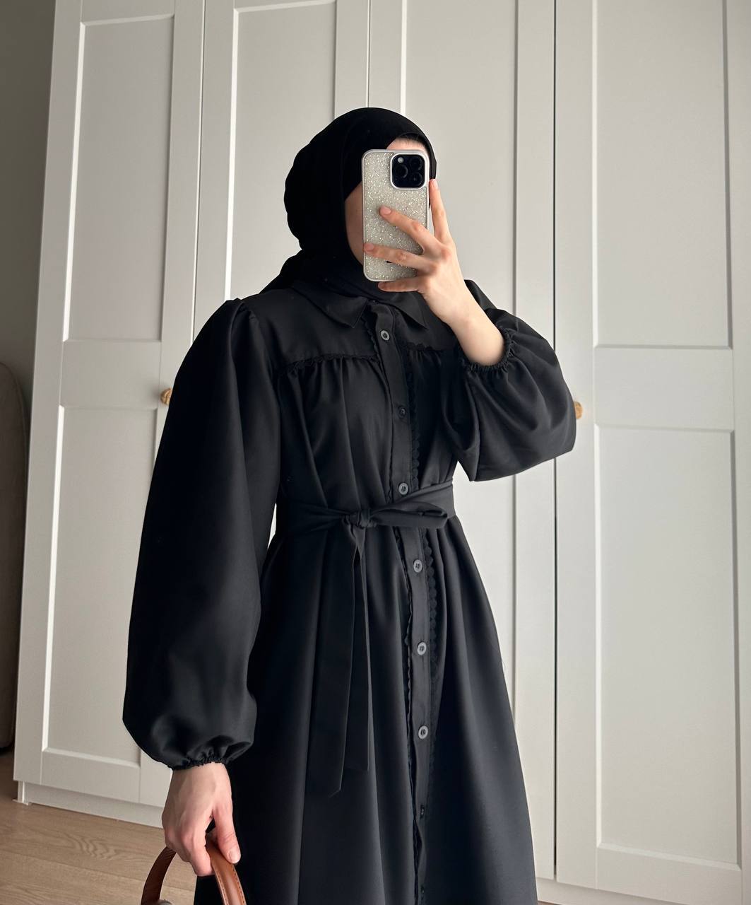 1588 - Güpürlü Elbise - Siyah