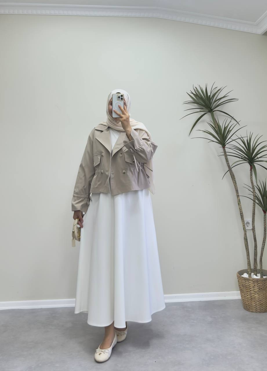 2264 - Büzmeli Kısa Trençkot - Vizon