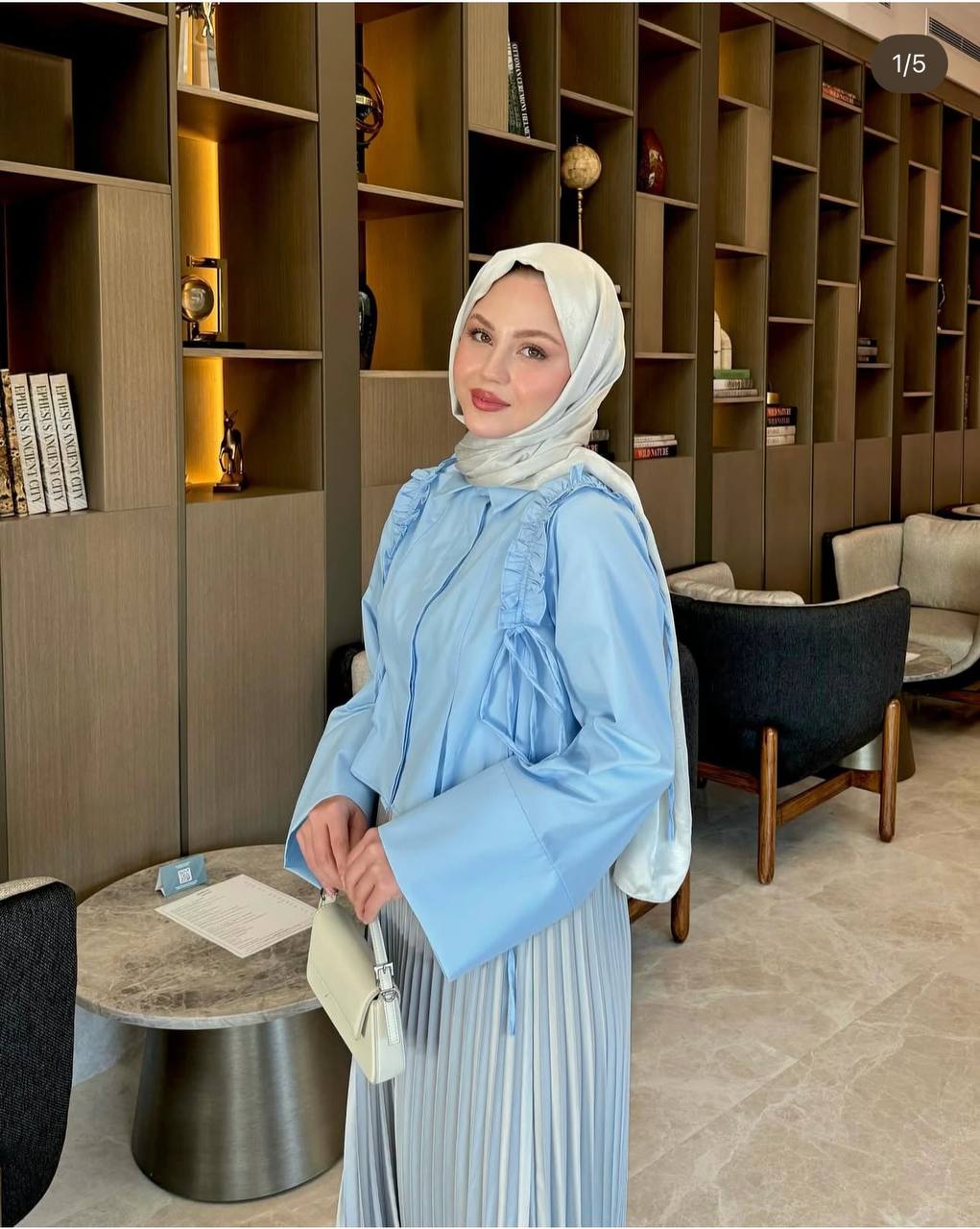 1540 - Omuz Fırfırlı Gömlek - Mavi