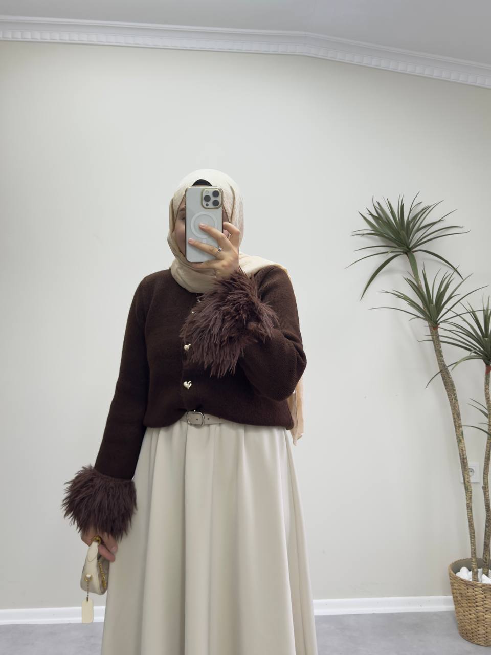 2547 - Kolu Tüylü Hırka - Acı Kahve