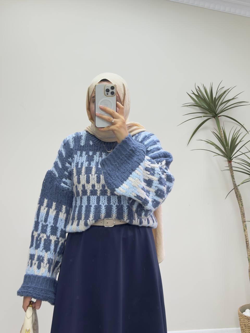 2554 - Oversize Kısa Kazak - Mavi